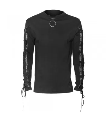 Men Black Long Sleeve Gothic Shirt Goth Emo Style with O Ring Shirts (2025)