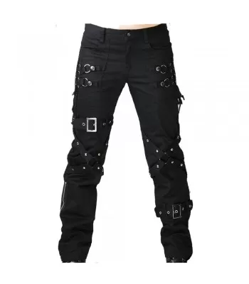 Men Gothic Trouser Black Chrome Trousers Punk Rock Studs Metal And ...