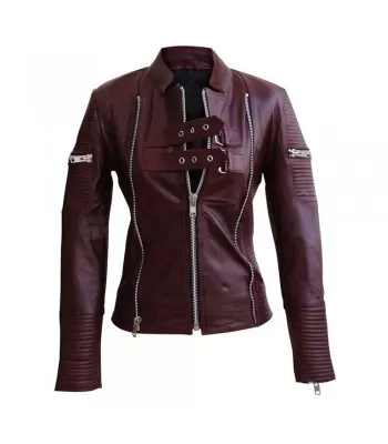 Women Distressed Maroon Red Sheep Leather Jacket Genuine Leather Zipper Jacket (2025)