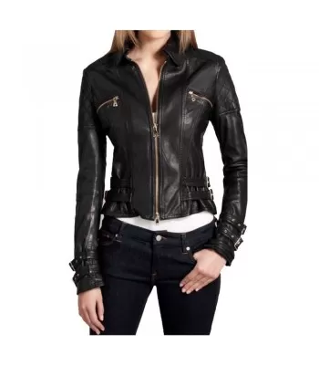 Women Leather Jacket Buckle Style Slim Fit Fashion Motorbike Jacket (2025)
