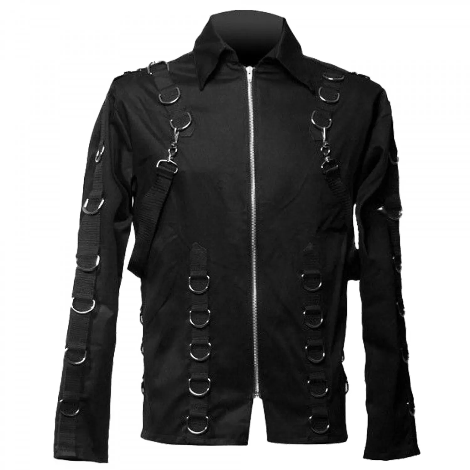 Men Gothic Black Full Sleeve Zipper Shirt | D-Ring Gothic Fashion Shirt