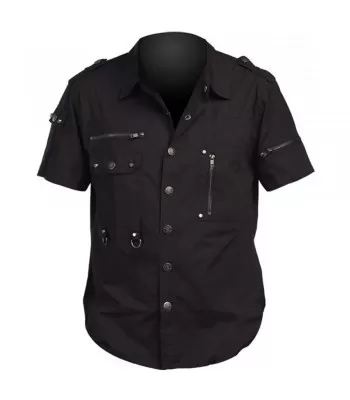 Men Gothic Shirt Half Sleeve Cotton Shirt Zips Style USA Shirt (2025)