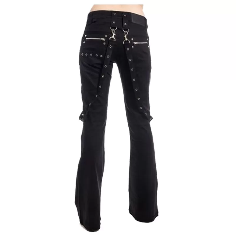 Devil Fashion Black Gothic Casual Punk Lace Up Slim Fit Pants for Women 