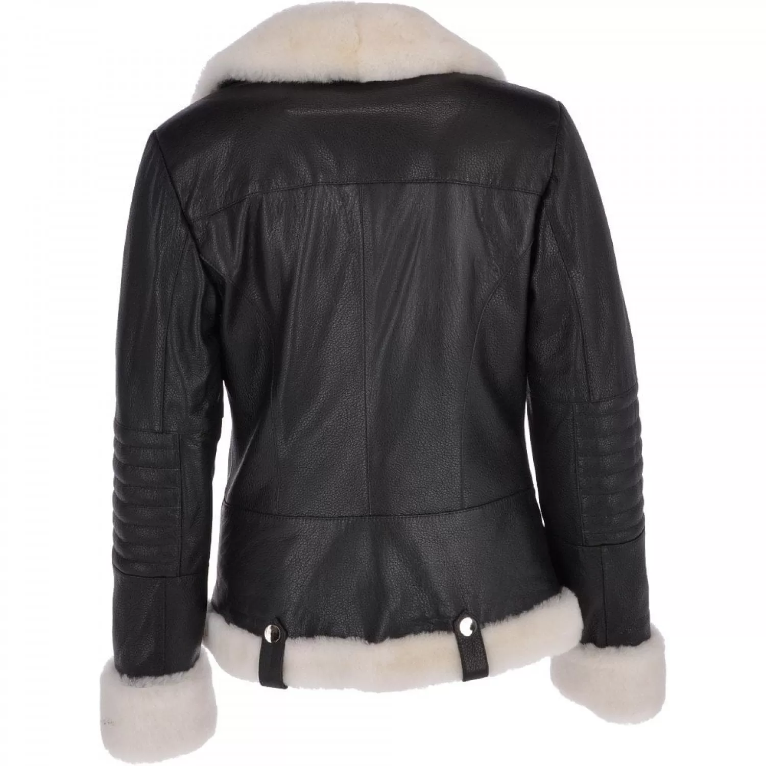 Women’s Biker Genuine Leather Jacket | Side Zip with Sheepskin Collar