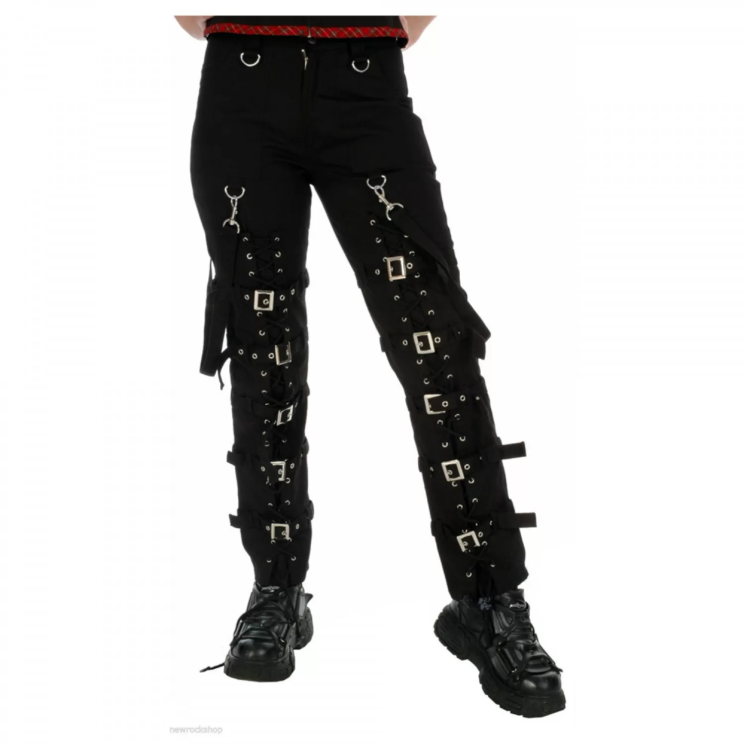 Women’s Black Gothic Skinny Pants | Buckle Strap & D-Ring Punk Trousers