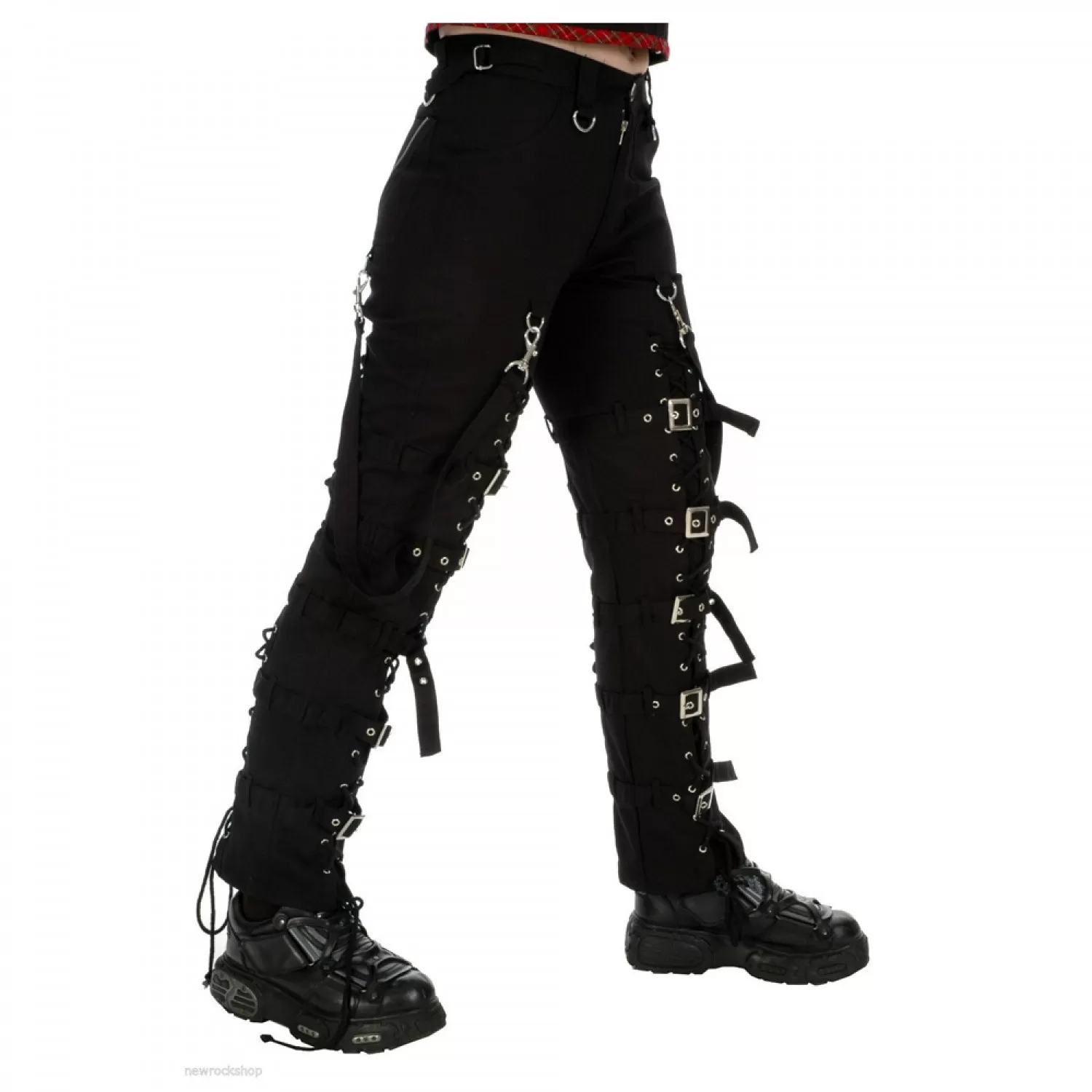 Women’s Black Gothic Skinny Pants | Buckle Strap & D-Ring Punk Trousers