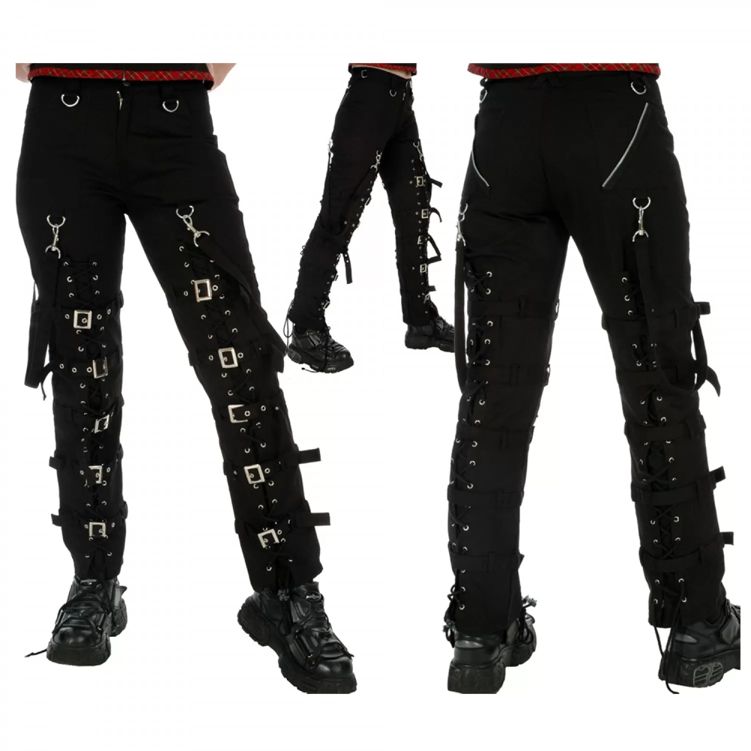 Women’s Black Gothic Skinny Pants | Buckle Strap & D-Ring Punk Trousers