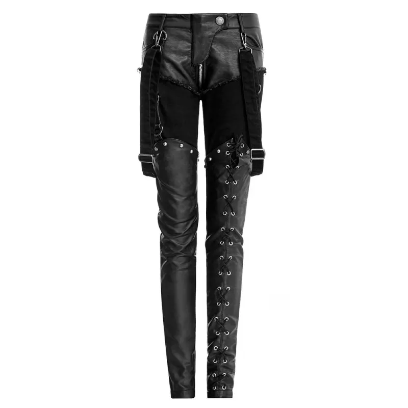 Women Jeans Pant Gothic Black Trousers Black Faux Leather Dieselpunk Women