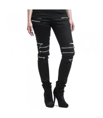 Women Gothic Punk Rock Vegan Armor Biker 8 Metal Zipper Cotton Pants  (2025)