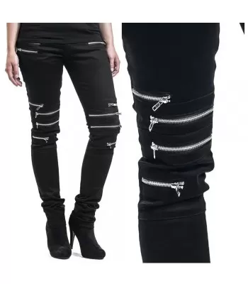 Women Gothic Punk Rock Vegan Armor Biker 8 Metal Zipper Cotton Pants  (2025)