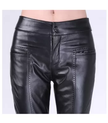 Women Michael Hoban Mid Waist Pant Genuine Leather Metal Pencil Pant (2025)