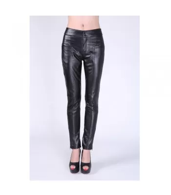 Women Michael Hoban Mid Waist Pant Genuine Leather Metal Pencil Pant (2025)