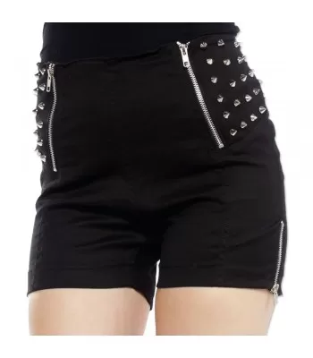 Women Gothic Punk Rock Shorts With Spikes Ladies Gothic Zippers Skirt  (2025)