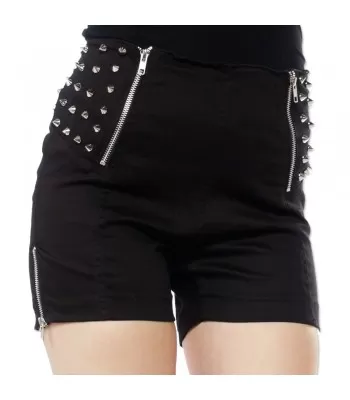 Women Gothic Punk Rock Shorts With Spikes Ladies Gothic Zippers Skirt  (2025)