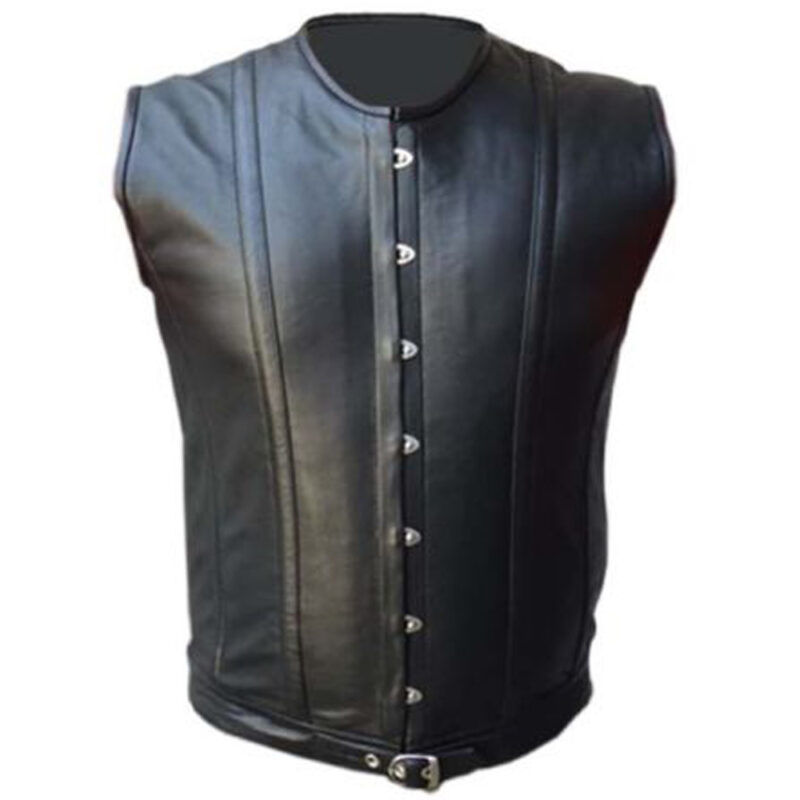 Mens Sheep Skin Real Leather Vest Steel Boned Victorian Style Corset Gothic Steampunk Vest (2025)