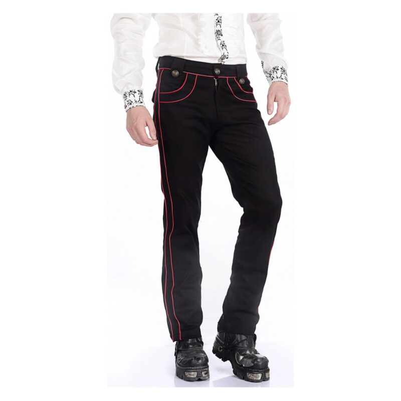 Men’s Black & Red Gothic Military Officer Pants | Steampunk Pentagramme Trousers