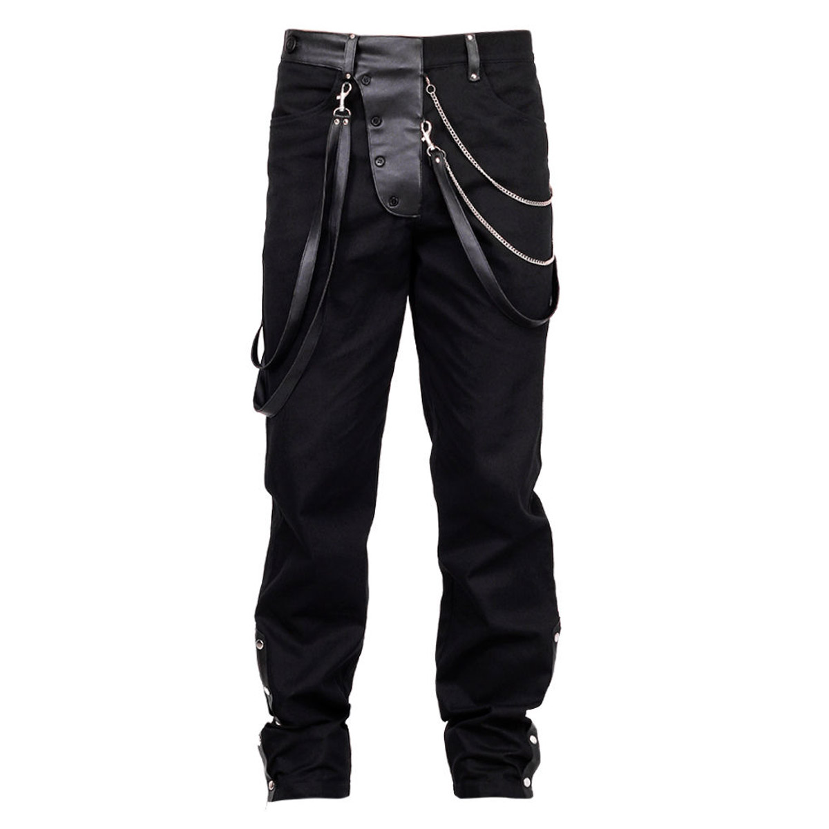 Men’s Gothic Steampunk Pants | Black Slim-Fit Punk Chain Trousers