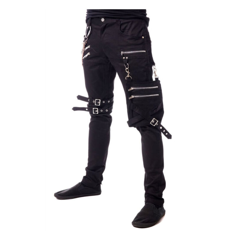 Men’s Fetish Slim Fit Buckle Strap Pants | Gothic Punk Utility Trousers