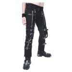 Men Black Cybergoth Punk Pants | Slim Fit Industrial Trousers with Straps & Chains - Image 3