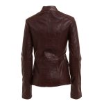 Women Military Style Brown Fashion Leather Jacket Blazer Coat Designer Coat - Image 3