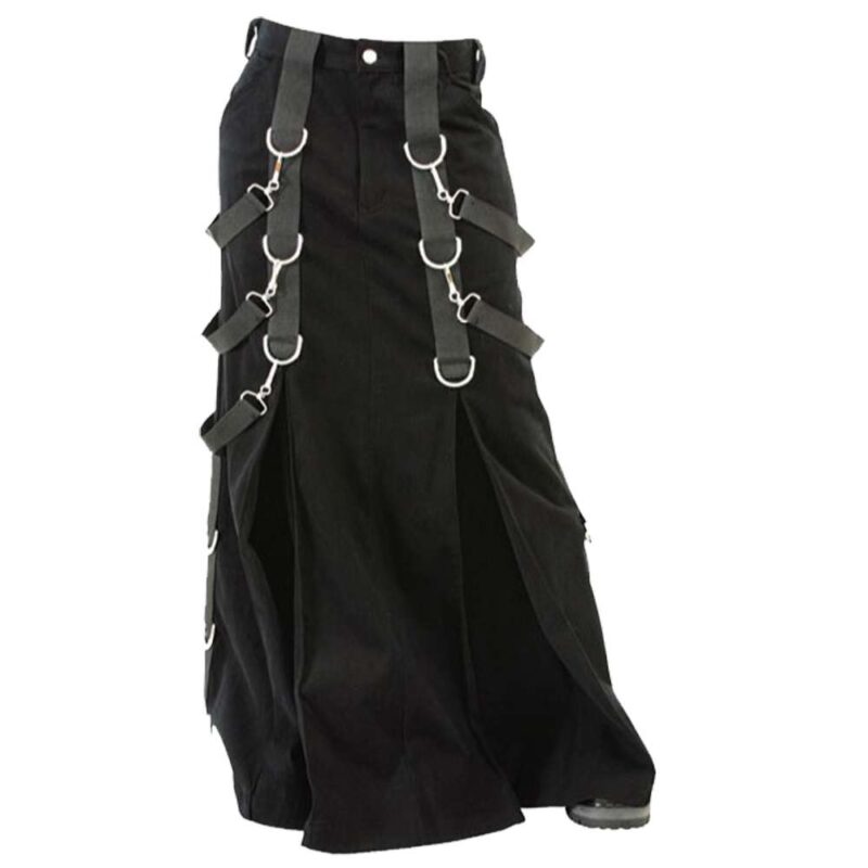 Men Gothic Steampunk Belt Denim Black Kilt | Alternative Gothic Fashion