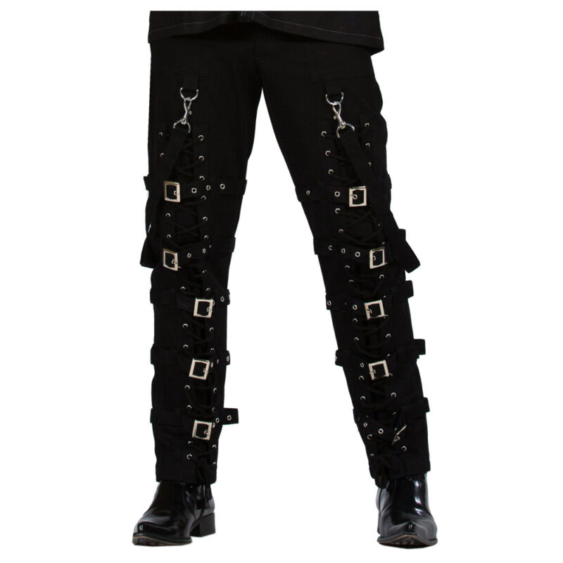 Men’s Black Gothic Punk Lace-Up Pants