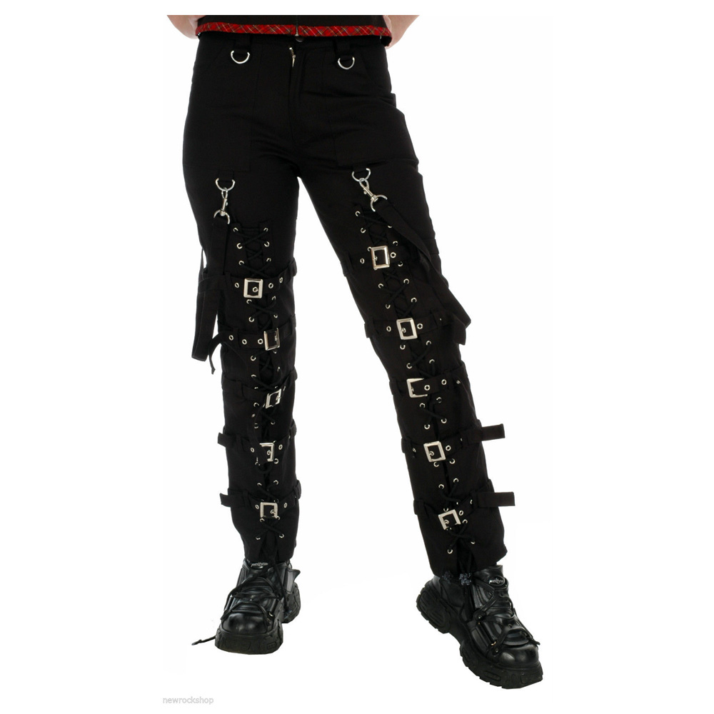 Women’s Black Gothic Skinny Pants | Buckle Strap & D-Ring Punk Trousers