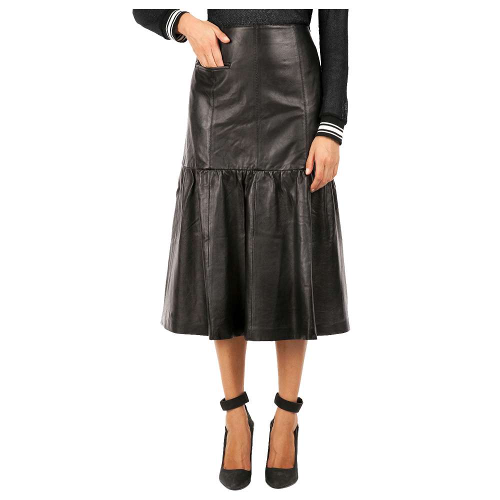Women’s Black Faux Leather Midi Skirt