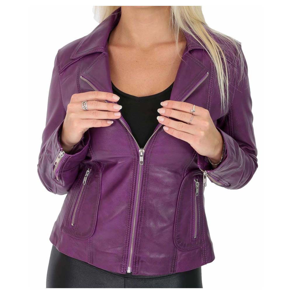 Women’s Purple Fitted Back Laced Leather Gothic Jacket