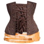Women Steampunk Leather Corset | Steel-Boned Brown Brocade Waist Training Corset - Image 2