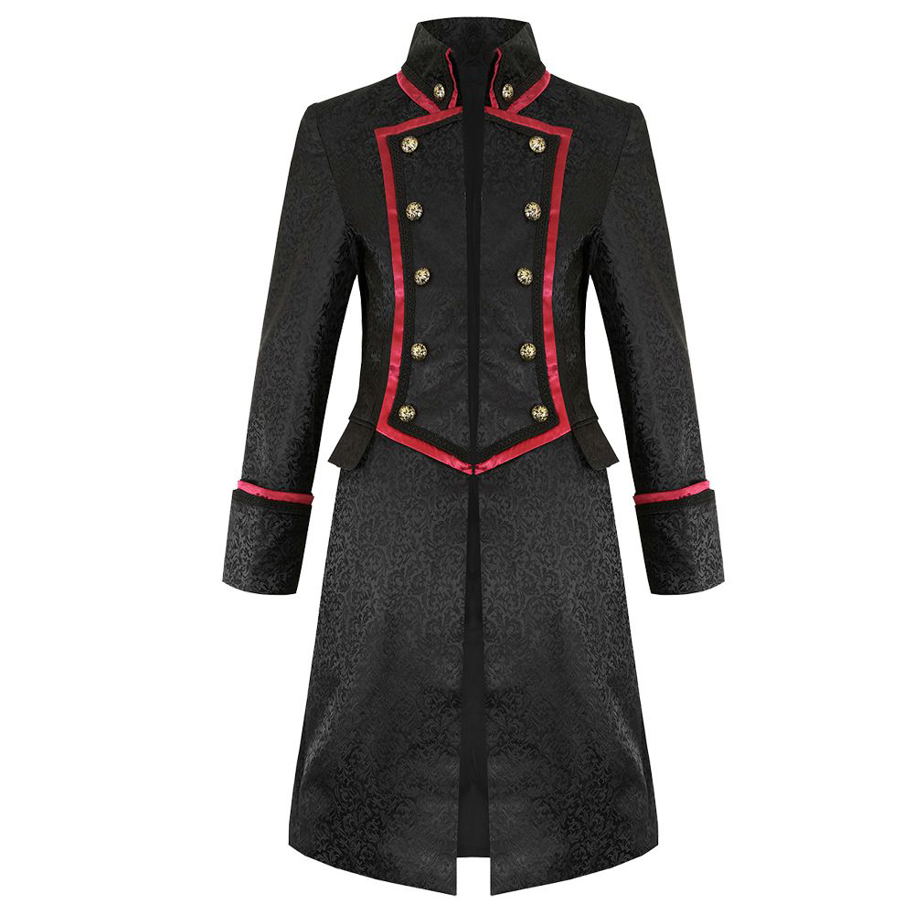 Men’s Gothic Red & Black Pentagram Brocade Coat | Alternative Goth Jacket
