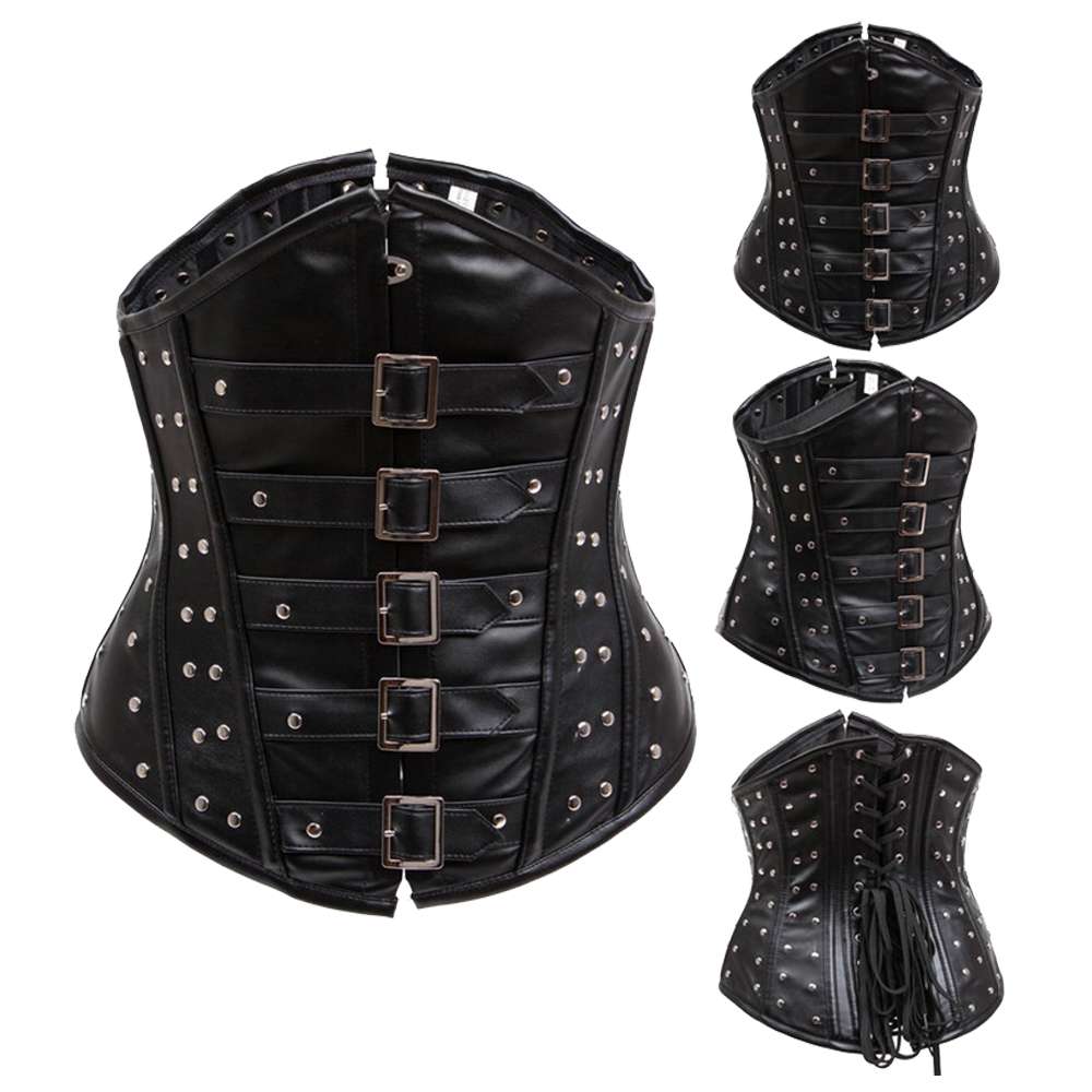 Women Black Leather Steel Boned Waist slimming Women Corset (2025)