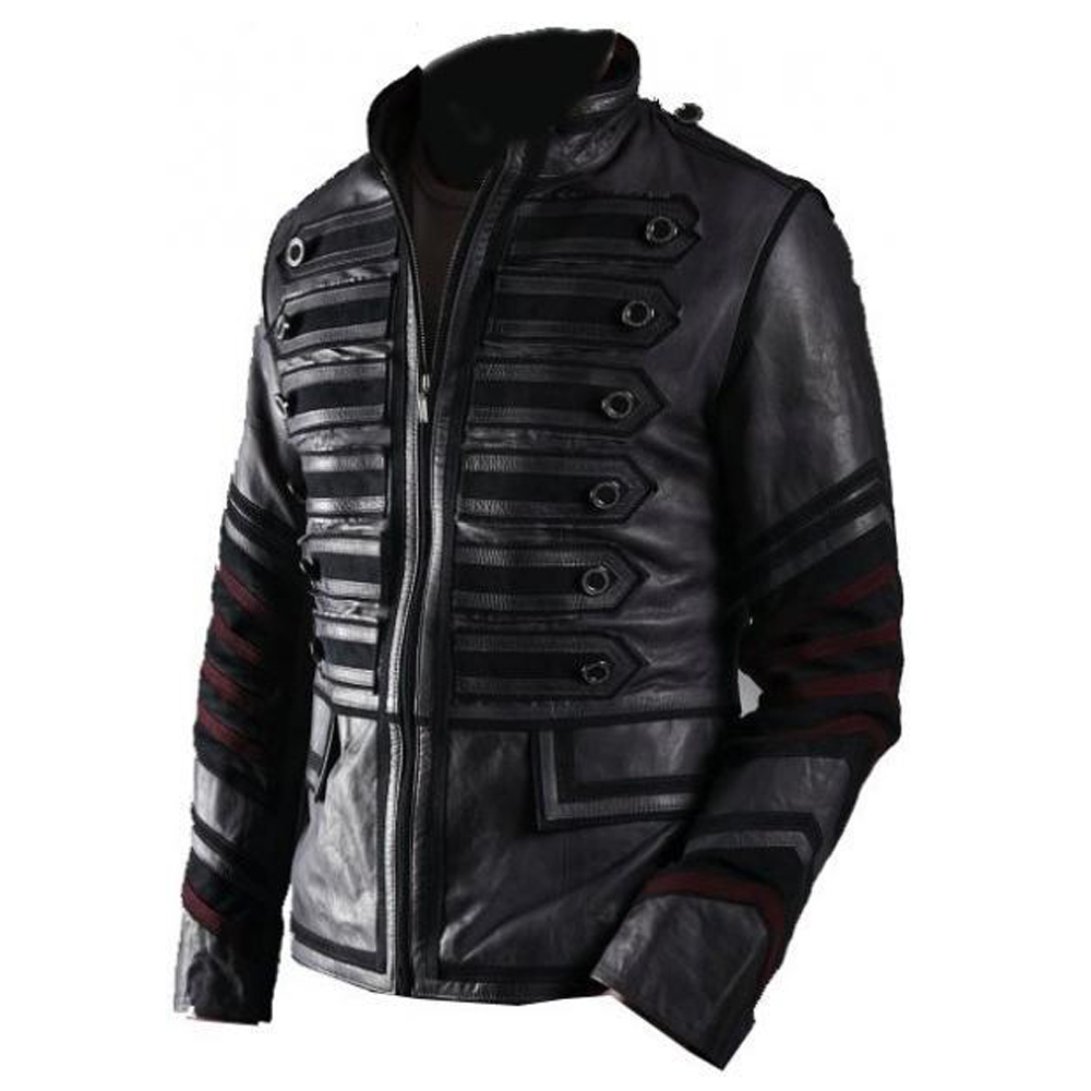 Men’s Military Punk Leather Jacket | Black Gothic Rocker Outerwear
