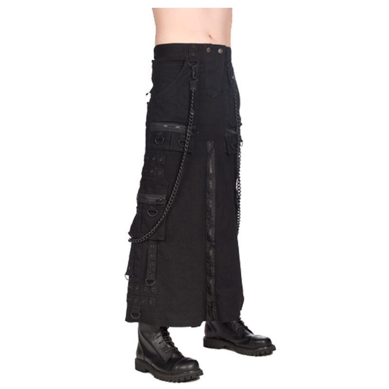 Men Rock Black Pistol Gothic Skirt | Chain-Embellished Punk Denim Skirt