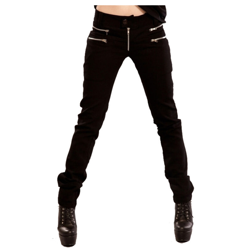 Statement Gothic Punk Skinny Pants for Women – Front Zip Design
