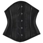 Steel Boned Underbust Corset – Black Leather Hourglass Corset for Women