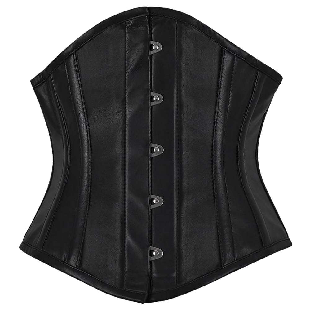 Steel Boned Underbust Corset – Black Leather Hourglass Corset for Women
