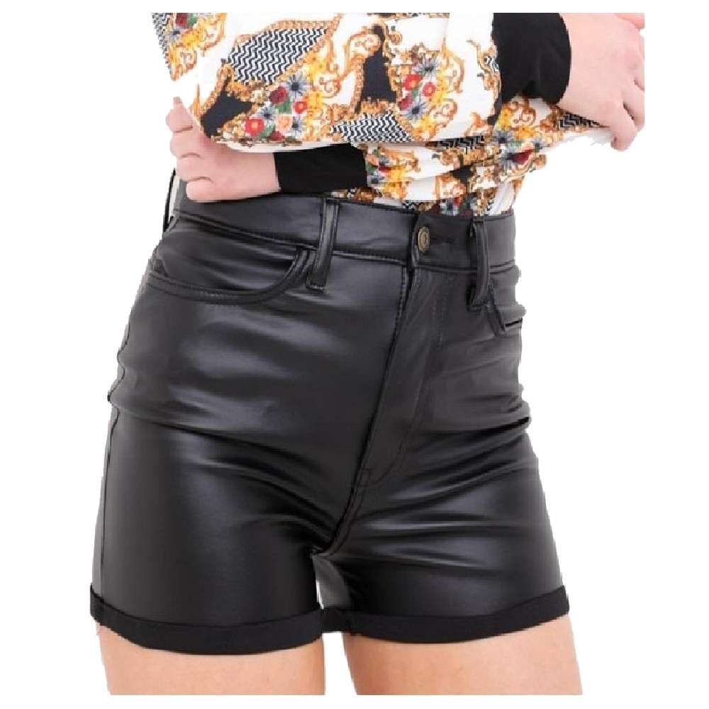 Women High Waist Fashion Short Black Genuine Lambskin Leather Hot Shorts Pants (2025)