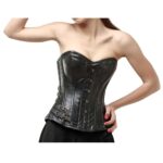 Women Front Hook Overbust Leather Corset
