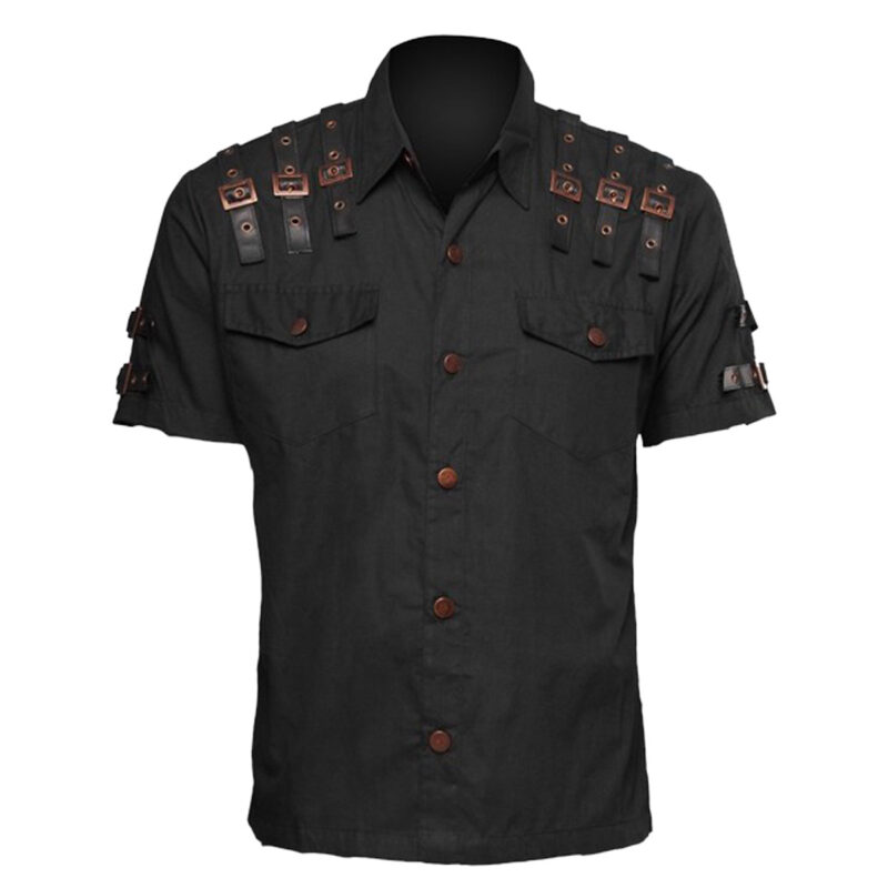 Men Slim Fit Officer Short Sleeve Shirt Steampunk Cotton Shirt (2025)