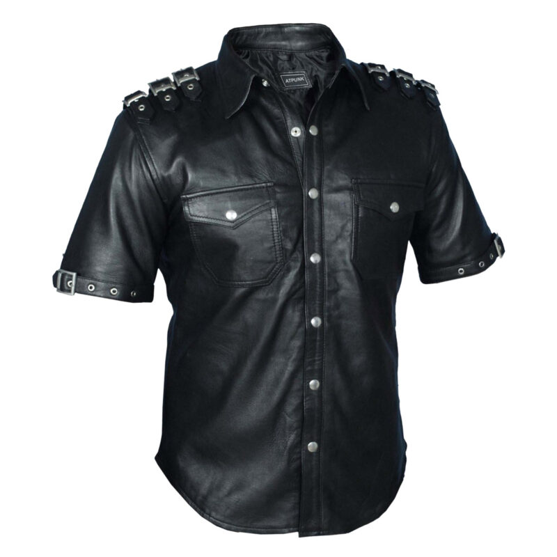 Men Gothic Leather Shirt PUNK Rock Shirt Fetish Club Goth Shirt Vintage Shirt (2025)