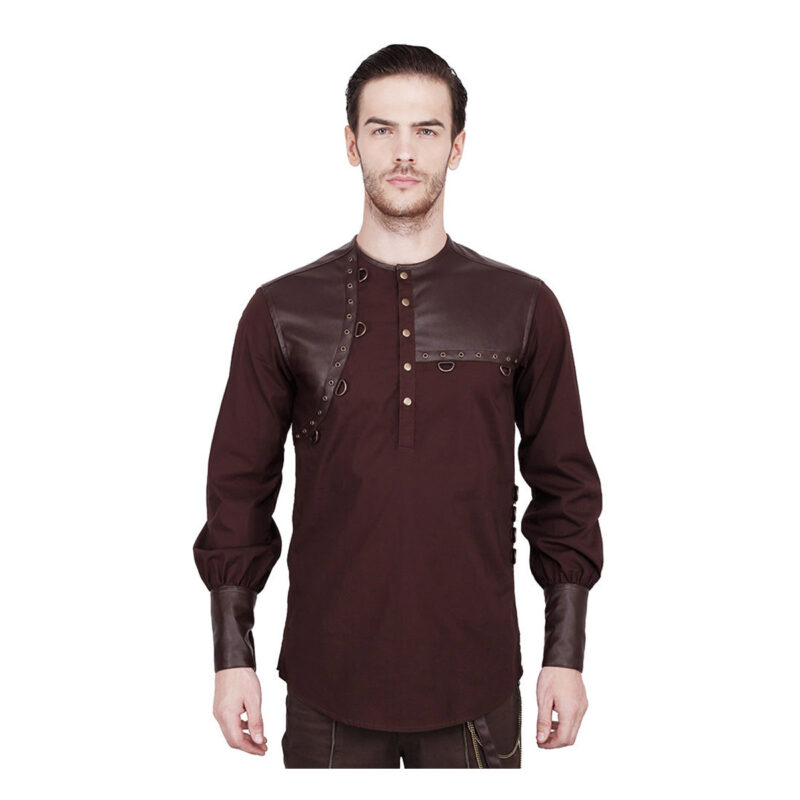 Men Steampunk Shirt Brown Goth Vintage Shirt Gothic Cotton Shirt | Gothic Shirt (2025)