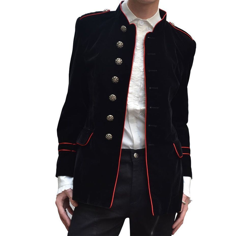 Men Steampunk Military Style Retro Velvet Jacket