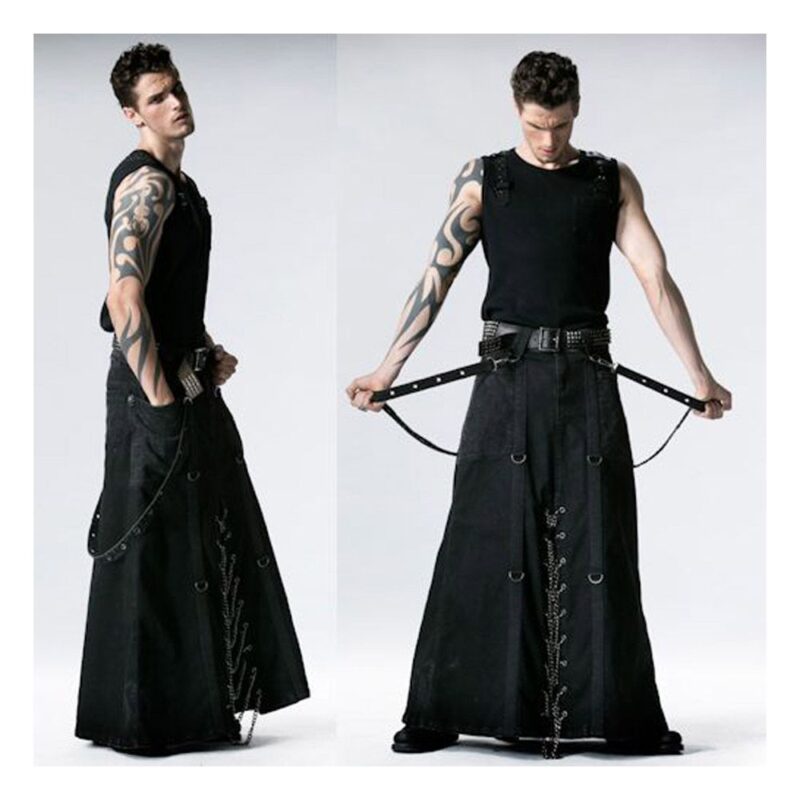 Men Gothic Long Skirt | Punk Rock Maxi Kilt