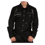Men Gothic Shirt Zip & Chain Metal Studs Cotton Shirt Long Sleeve Shirt (2025)