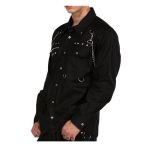 Men Gothic Shirt Zip & Chain Metal Studs Cotton Shirt Long Sleeve Shirt - Image 3