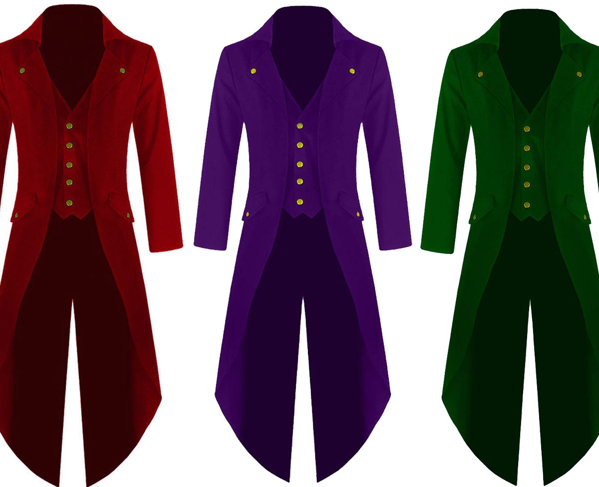 Men Steampunk Victorian Tailcoat | Multi-Color Cotton Gothic Cutaway Jacket with Split Tails
