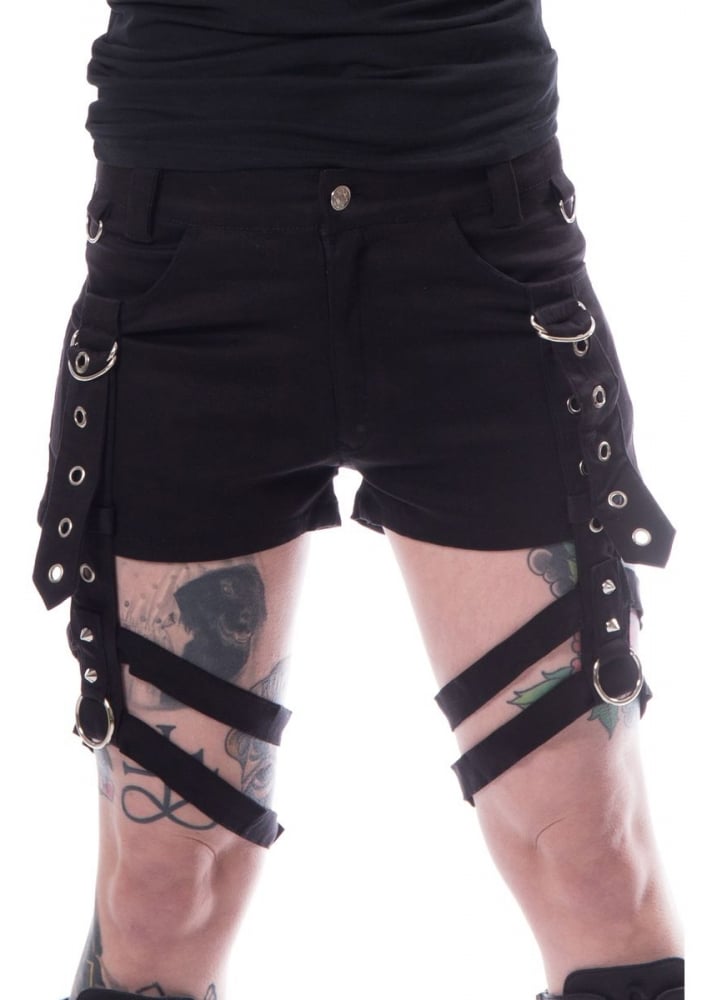 Sexy Goth Girls Shorts | Punk Babes Black Denim Mini Shorts with Detachable Straps