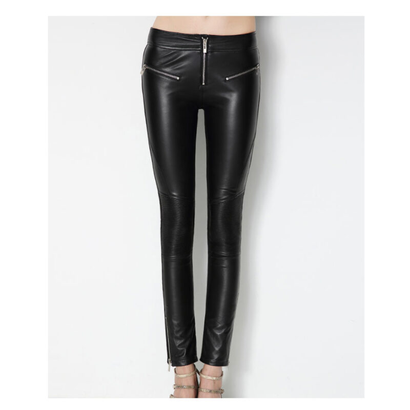 Women’s Genuine Lambskin Leather Skinny Black Pants | Stylish Pencil Trousers