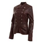 Women Military Style Brown Fashion Leather Jacket Blazer Coat Designer Coat - Image 2